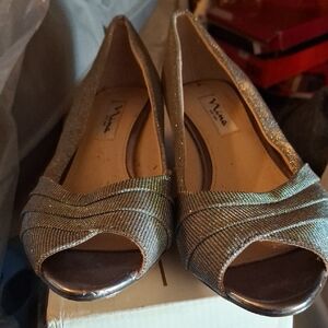 Nina Women's Glitter Peep-Toe Heels - Silver